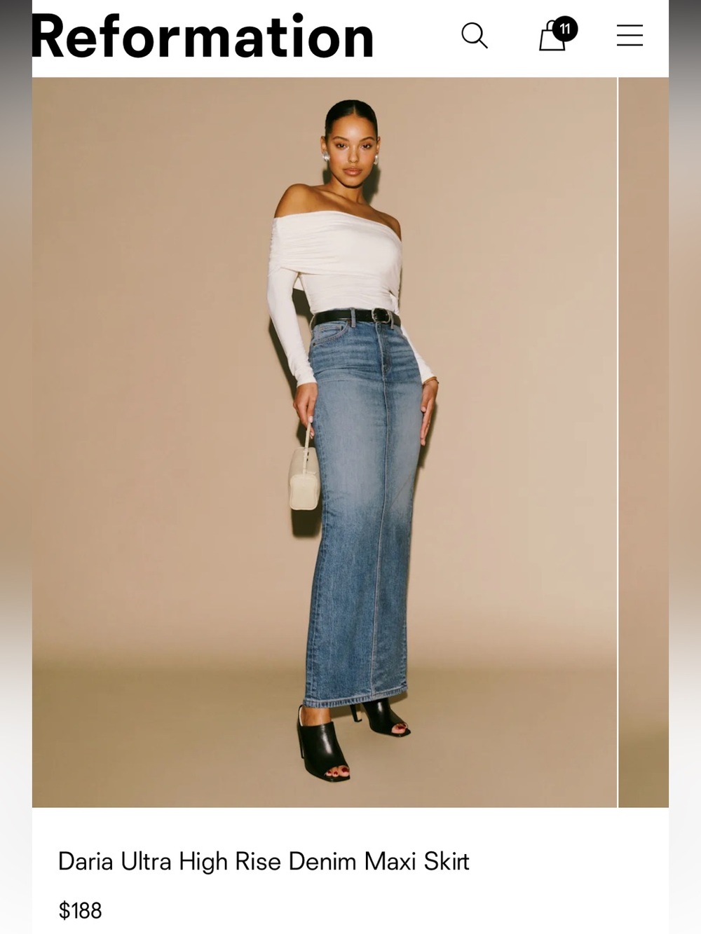 Reformation Daria High Rise Denim Maxi Skirt